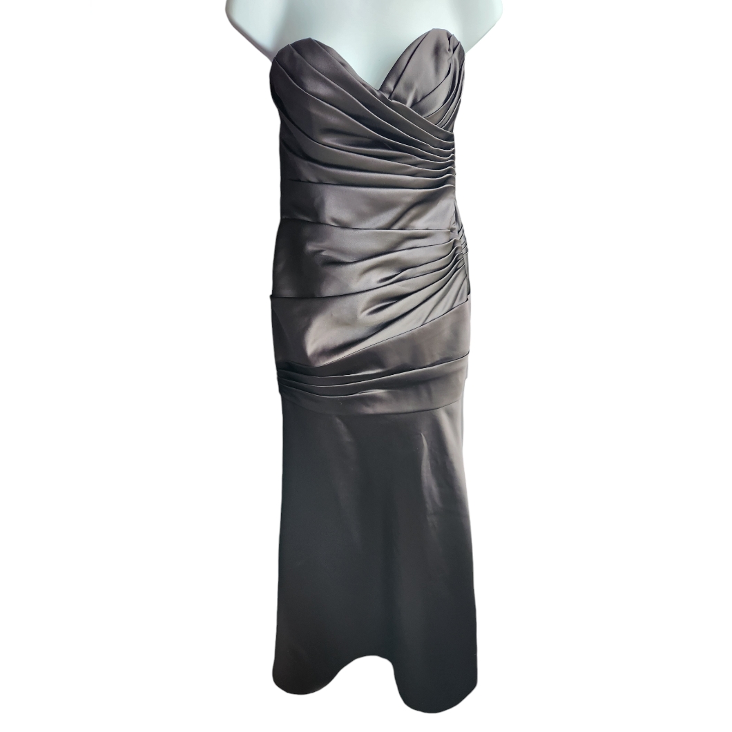 Wtoo By Watters & Watters Black Satin Dress Strapless Ruched Long Size 6